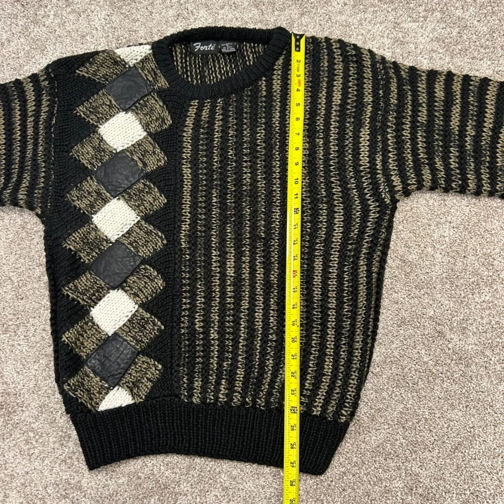 Vintage Forte Crewneck Sweater Men Size Small Leather Accents‎ 90s Stripe